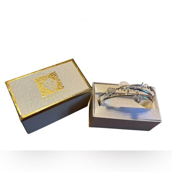 Anne Klein Silver-Tone 3-Pc. Set Crystal & Mother-of-Pearl Love Bangle Bracelets - Picture 1 of 2
